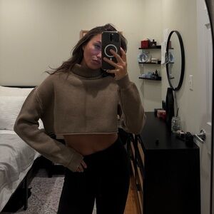 Brown Cropped Turtleneck Sweater